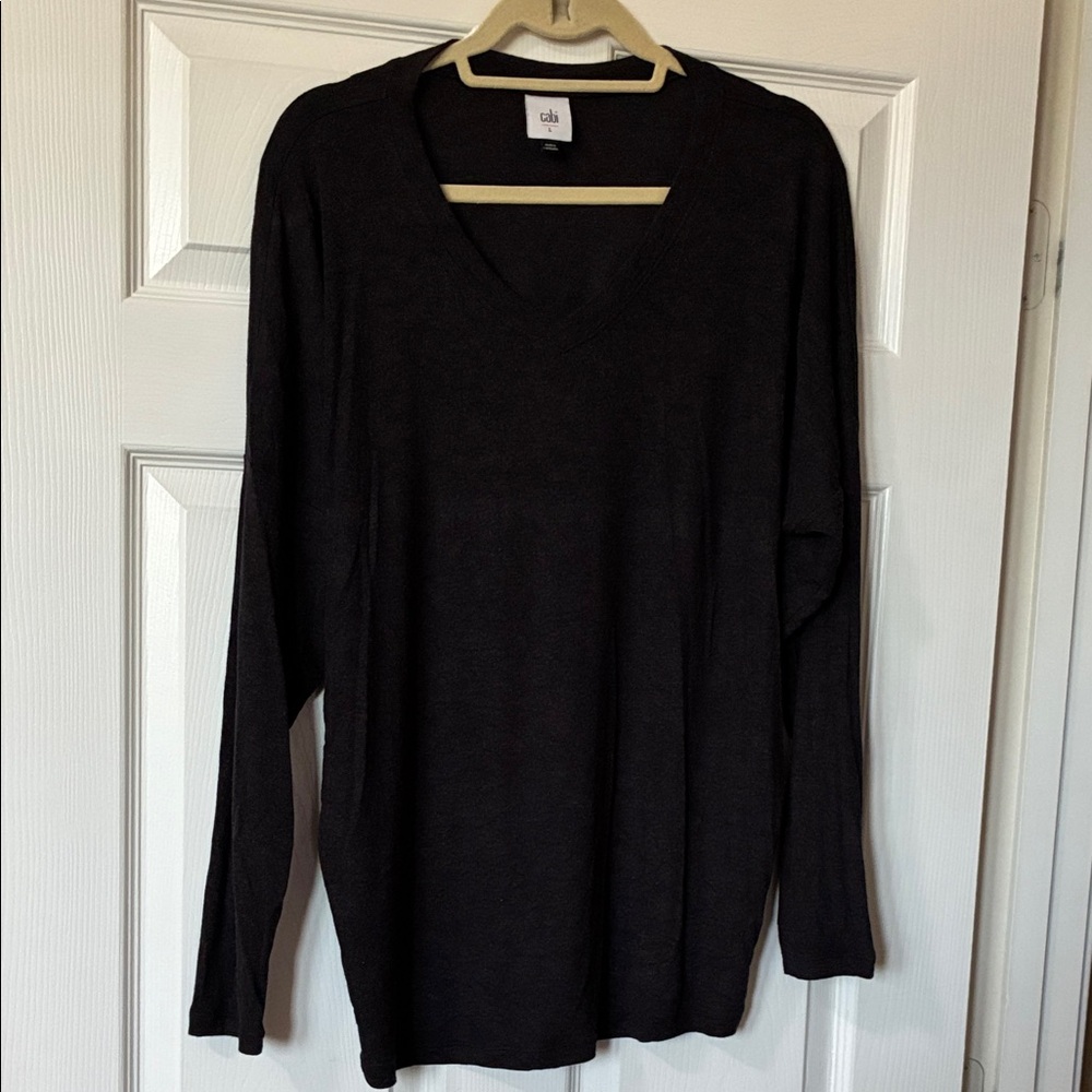 Cabi 4370 V-Neck Long Sleeve Knit Top - Dark Heather Charcoal